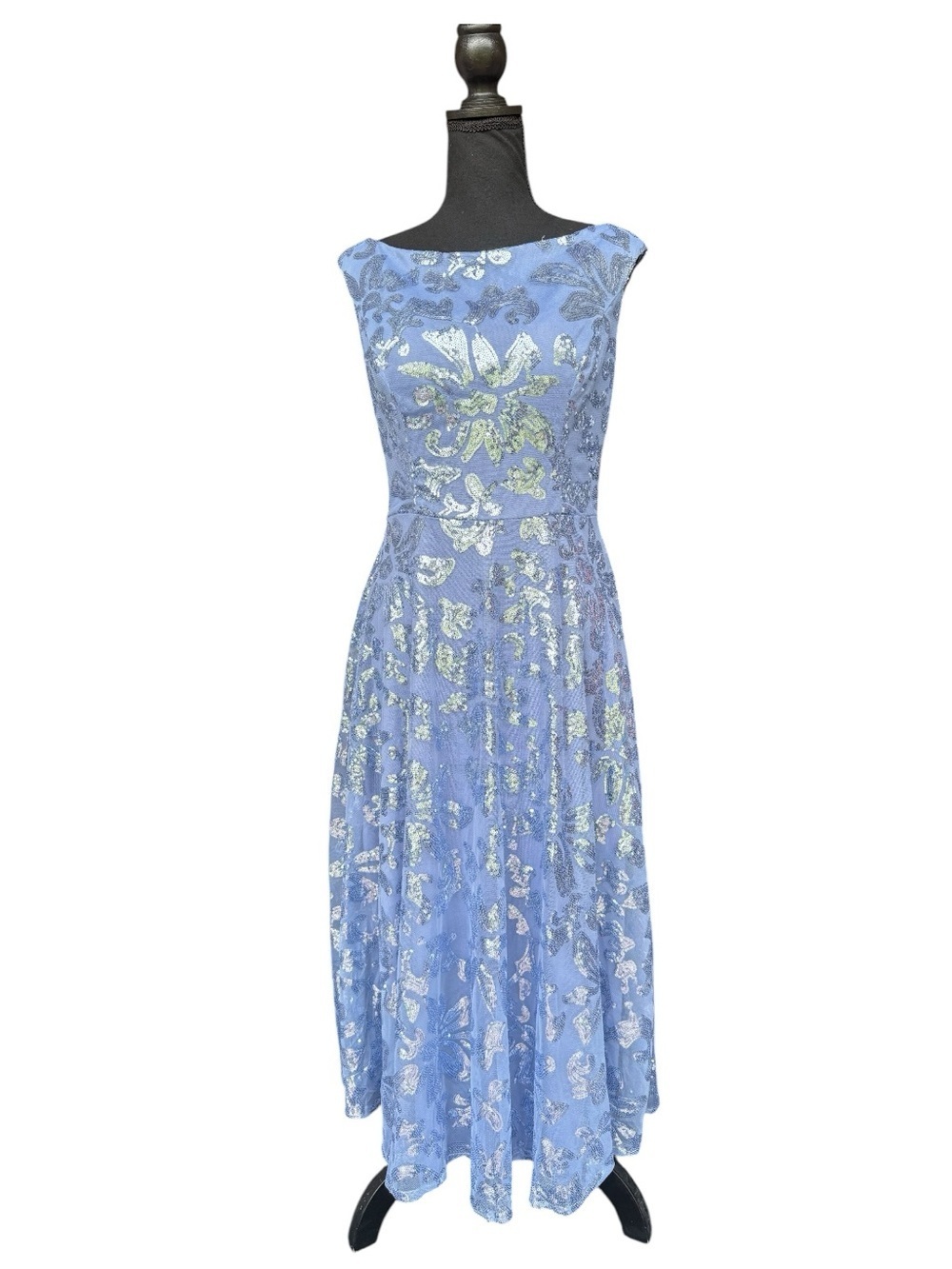 Blue Sequin Floral Midi Dress Size 10